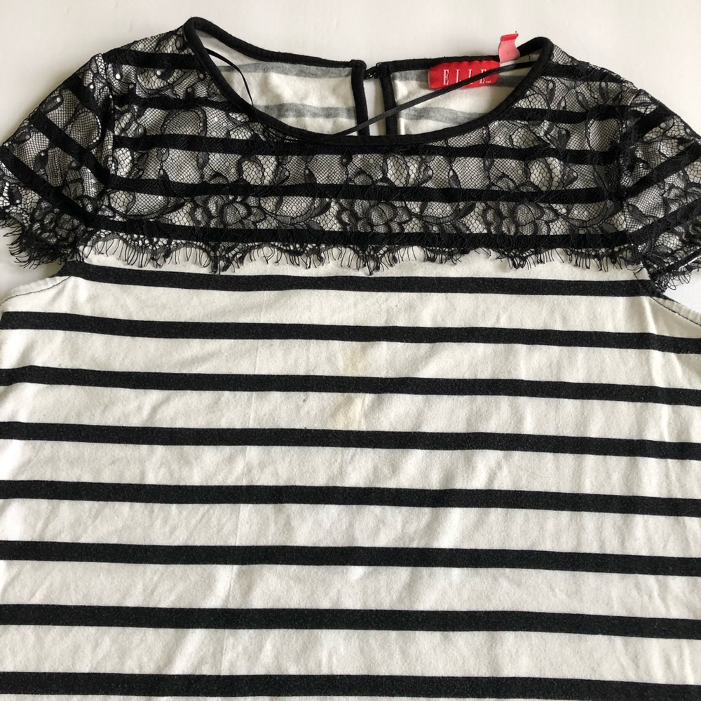 Elle black& white striped shirt with lace top